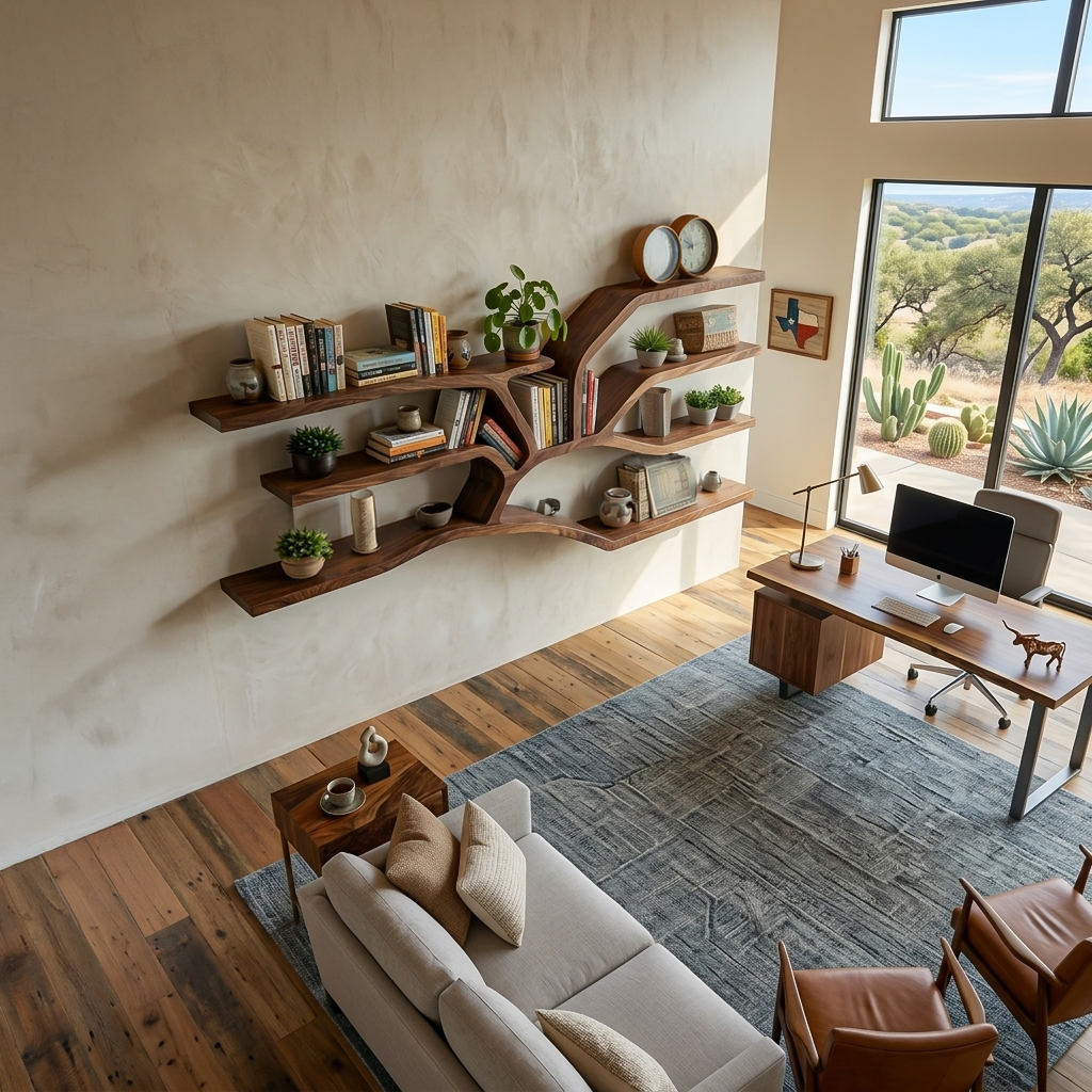 Handcrafted Sculptural Wooden Bookshelf For Living Room Decor