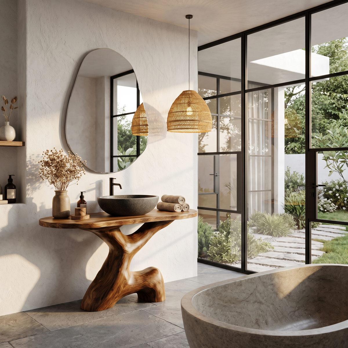 Contemporary Sculptural Bathroom Vanity Freestanding Sink Console