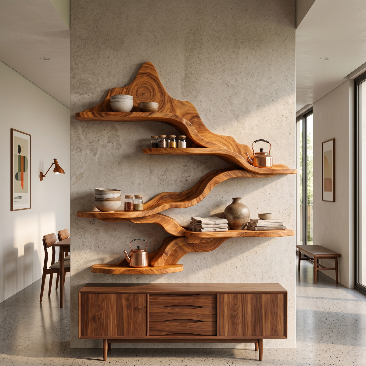 Rustic Live Edge Floating Shelves For Kitchen Storage