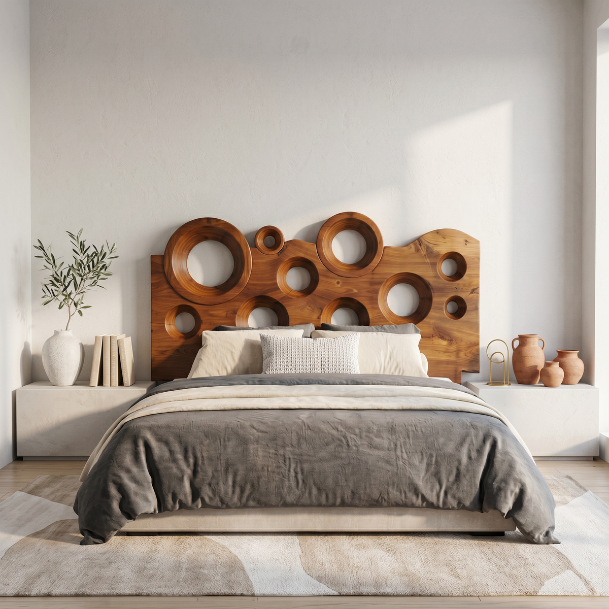 Modern Circular Cutout Headboard Solid Wood Bed Headboard For Bedroom