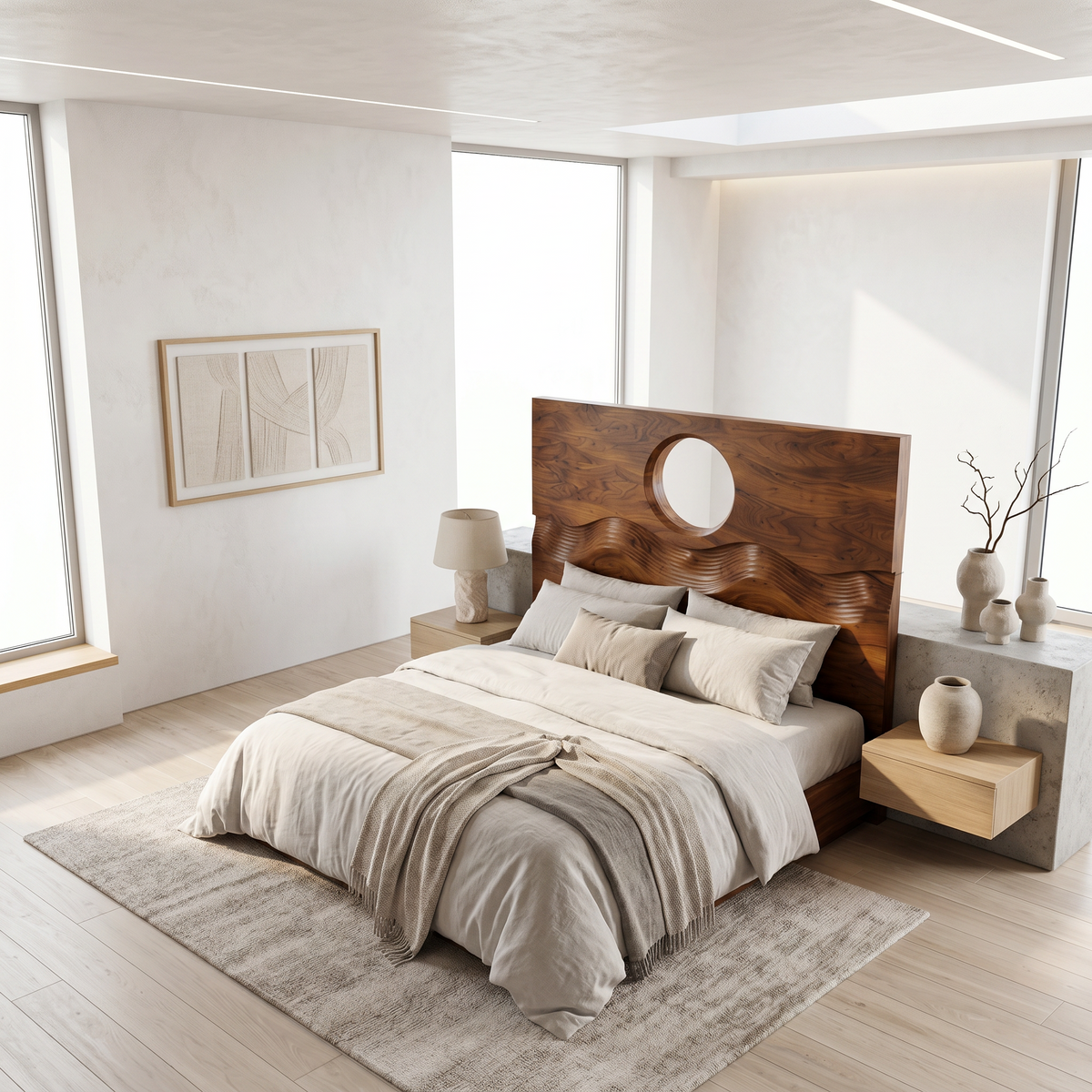 Organic Moon Cutout Headboard Wooden Bed Headboard For Bedroom