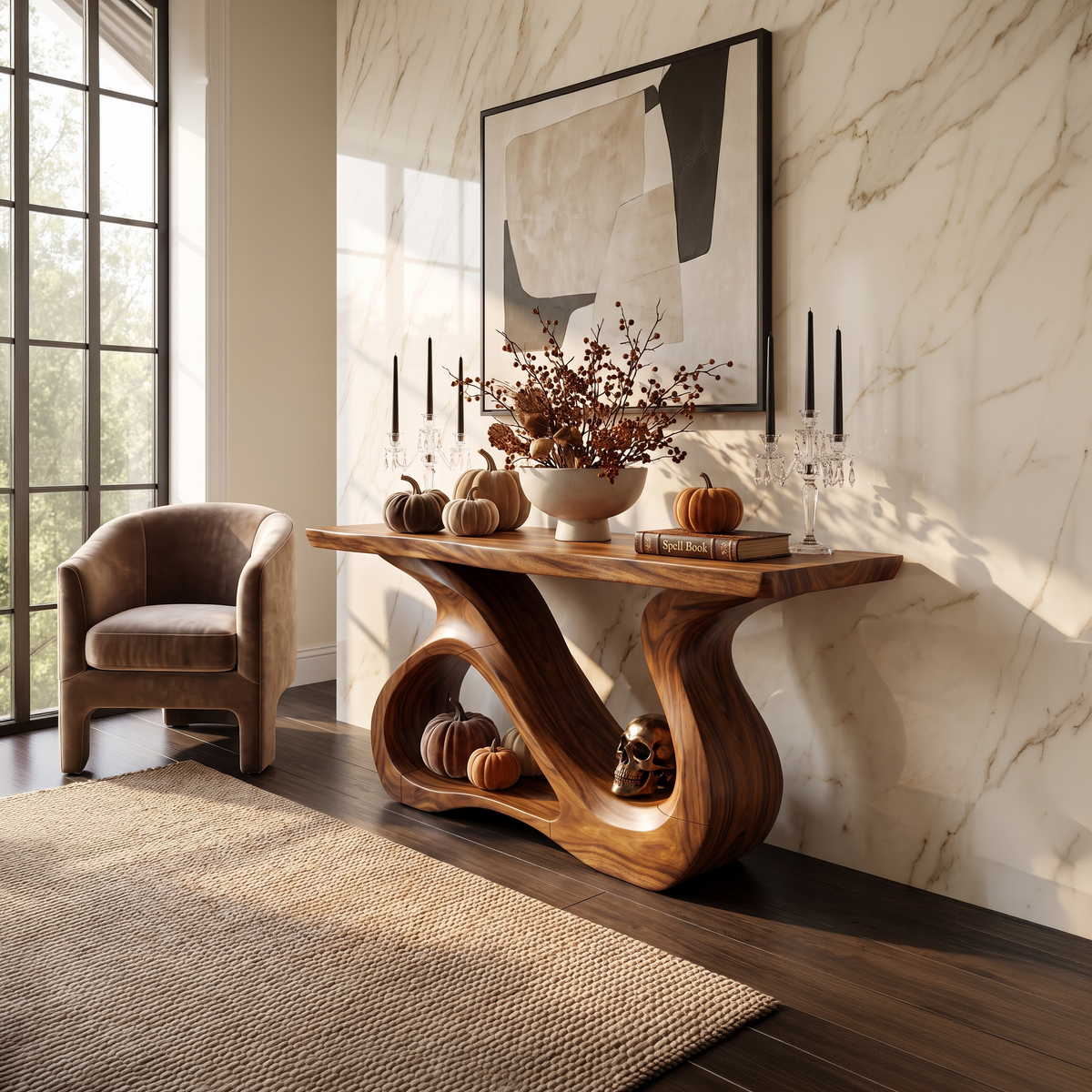 Contemporary Woodland Accent Table For Cozy Halloween Decor