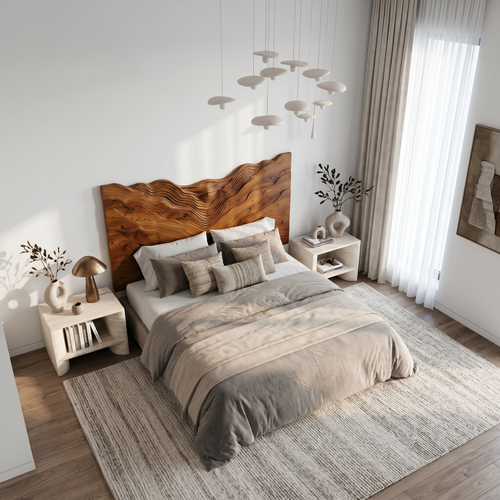 Contemporary Mountain Range Headboard Wooden Bed Headboard For Bedroom