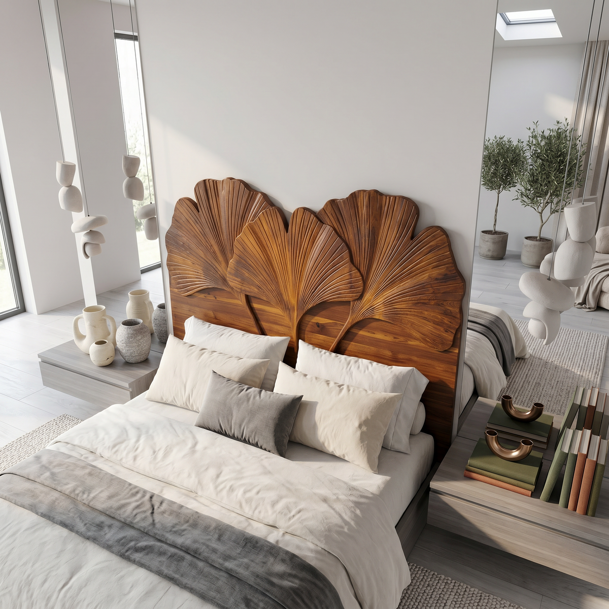 Modern Layered Leaf Headboard Wooden Bed Headboard For Bedroom