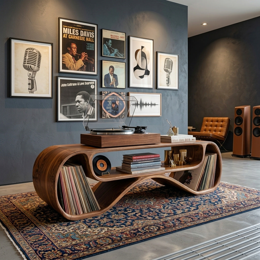 Modern Record Player Cabinet With Sculptural Form For Living Room