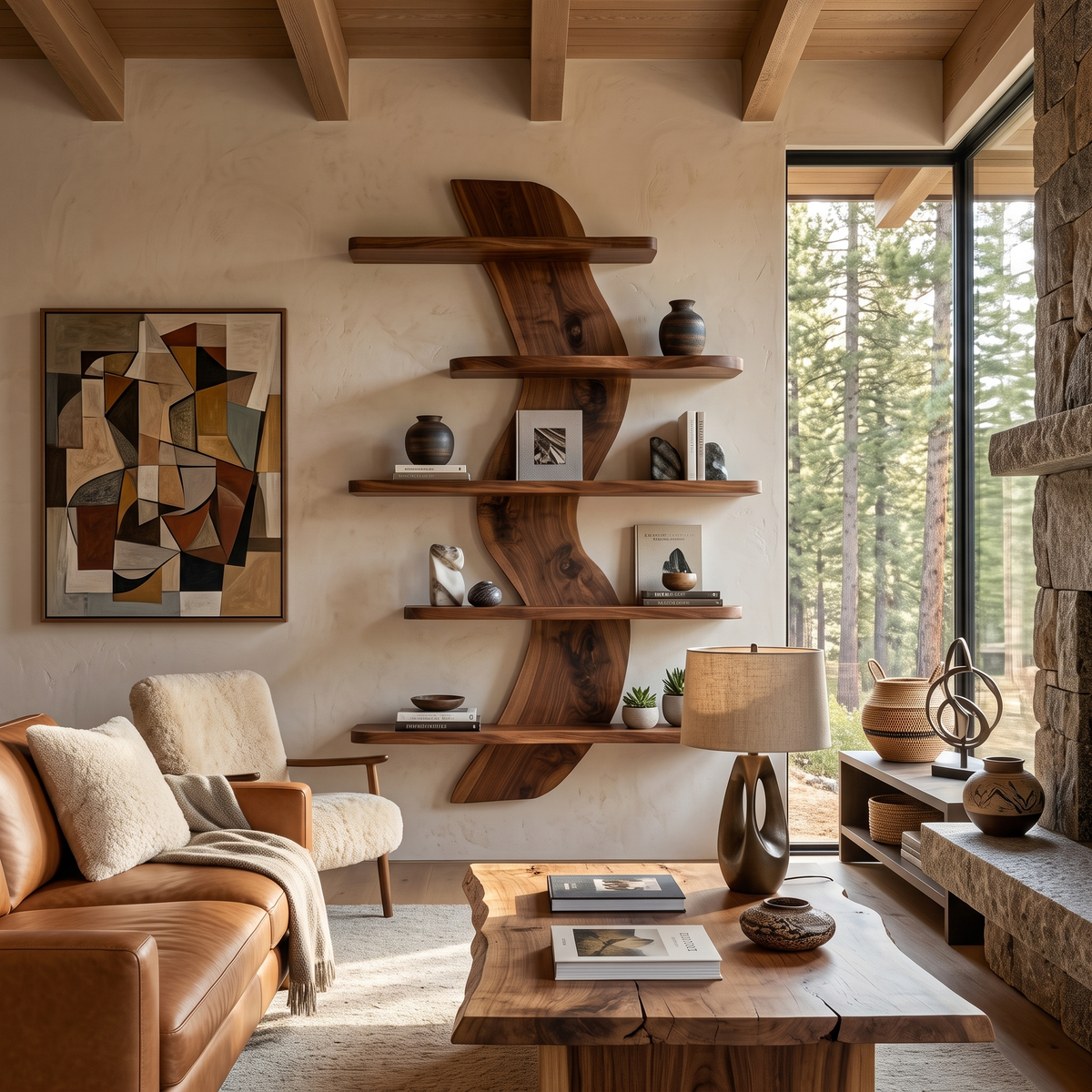 Sculptural Wall Mounted Bookshelf For Modern Living Room