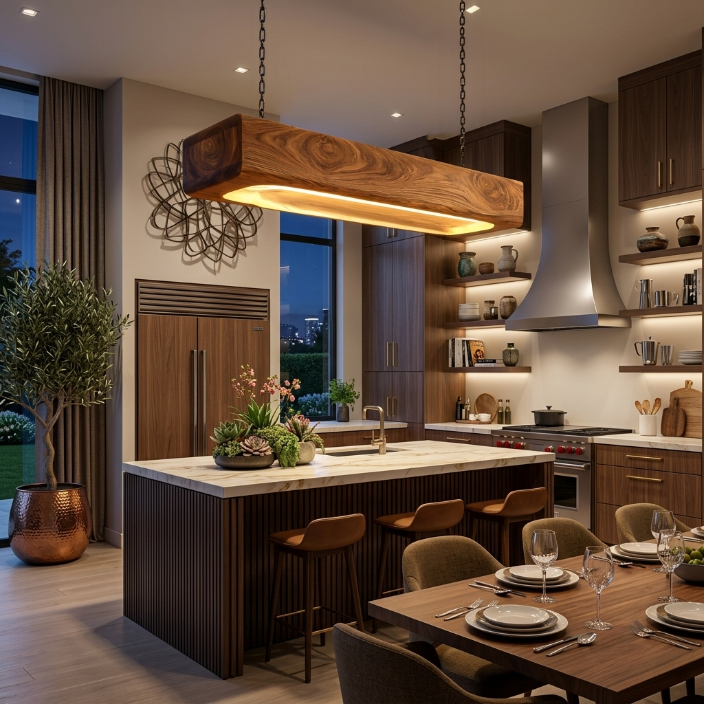 Organic Sculptural Wooden Hanging Light For Dining Room