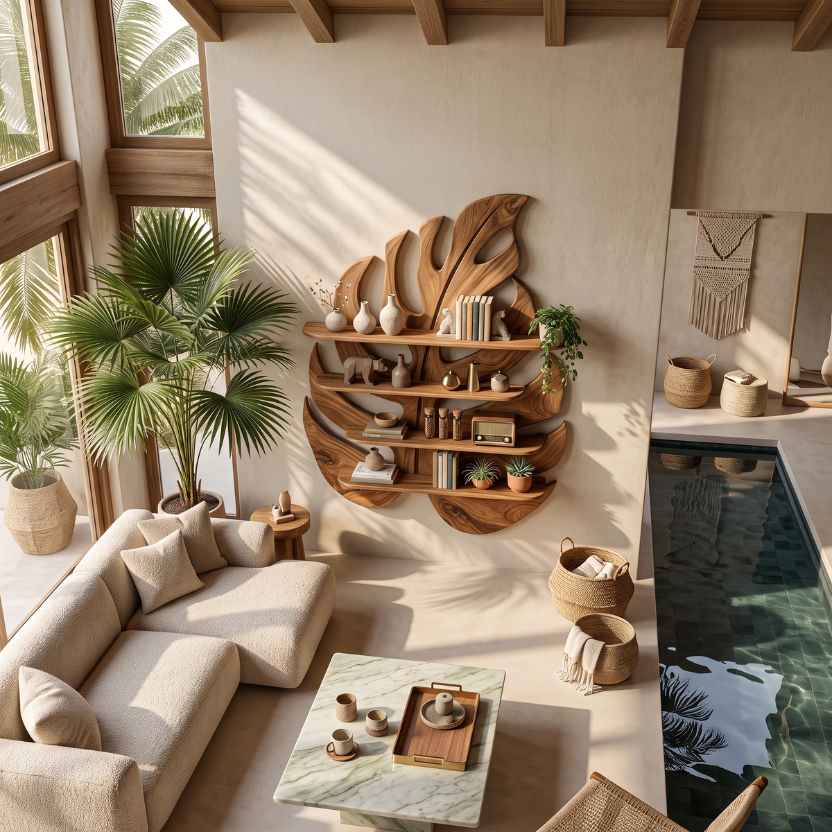 Handmade Wooden Leaf Shape Shelf For Modern Home