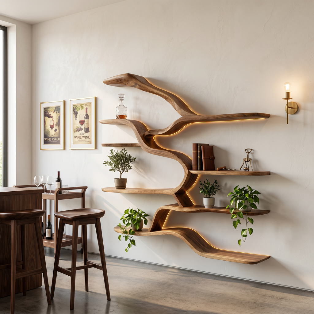 Modern Live Edge Floating Shelves For Home Bar