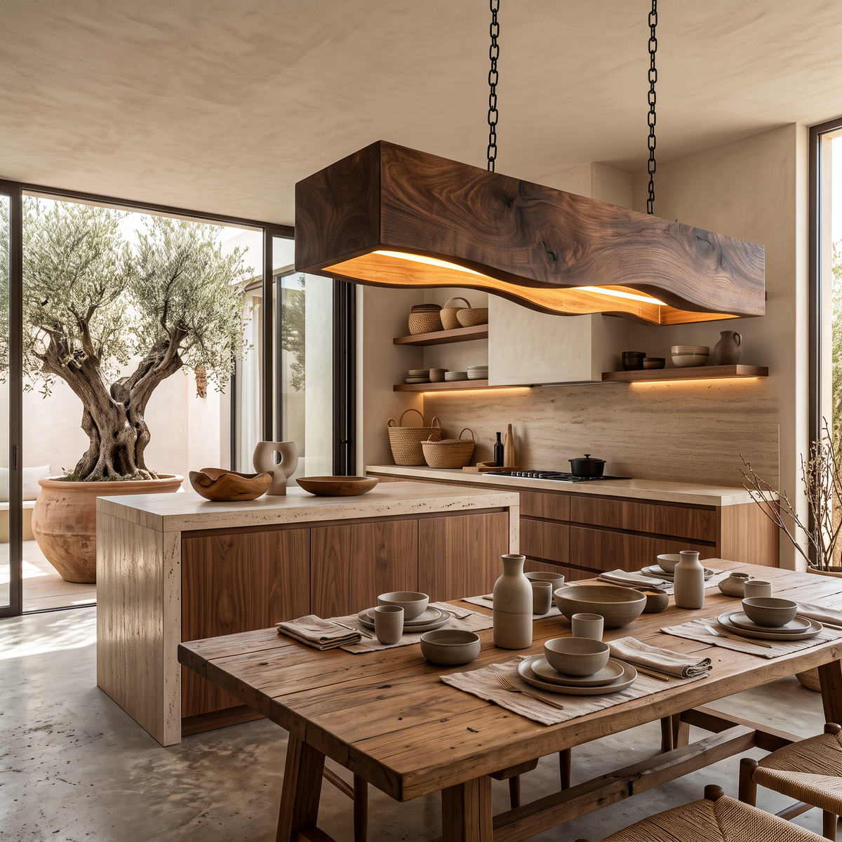 Long Wooden Hanging Lamp For Dining Tables