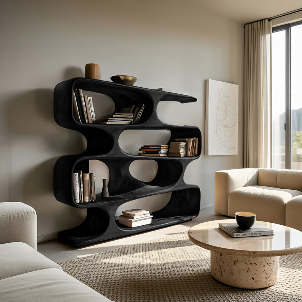 Statement Curved Bookcase For Modern Living Room Decor