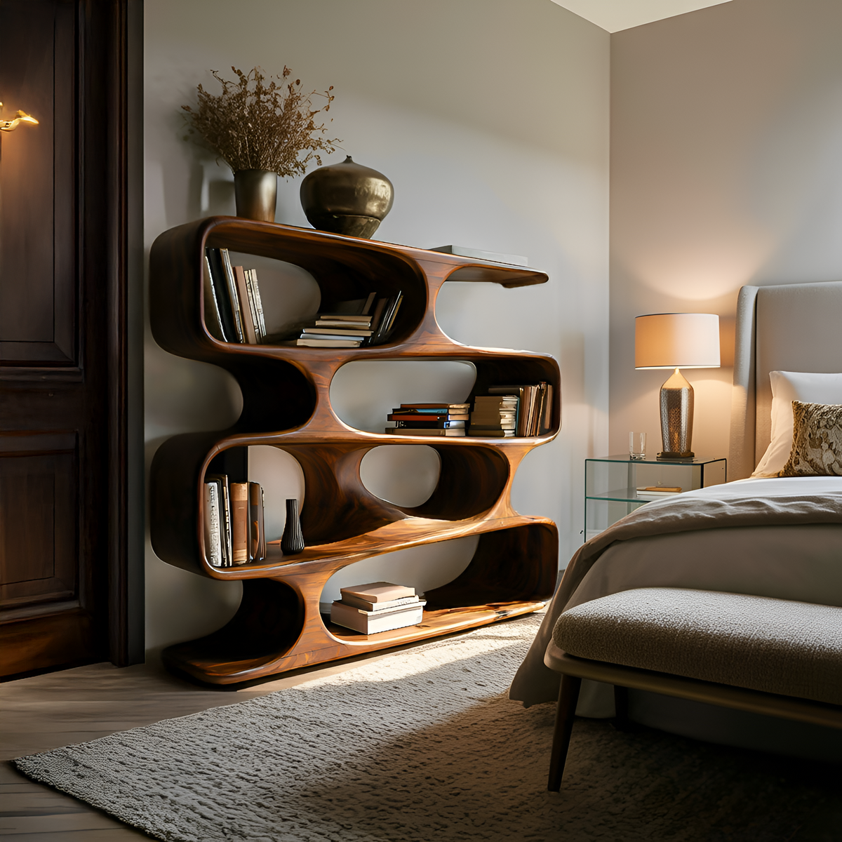 Statement Curved Bookcase For Modern Living Room Decor
