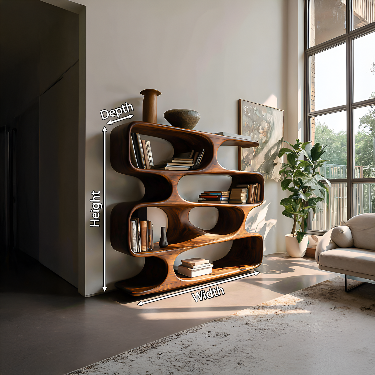 Statement Curved Bookcase For Modern Living Room Decor