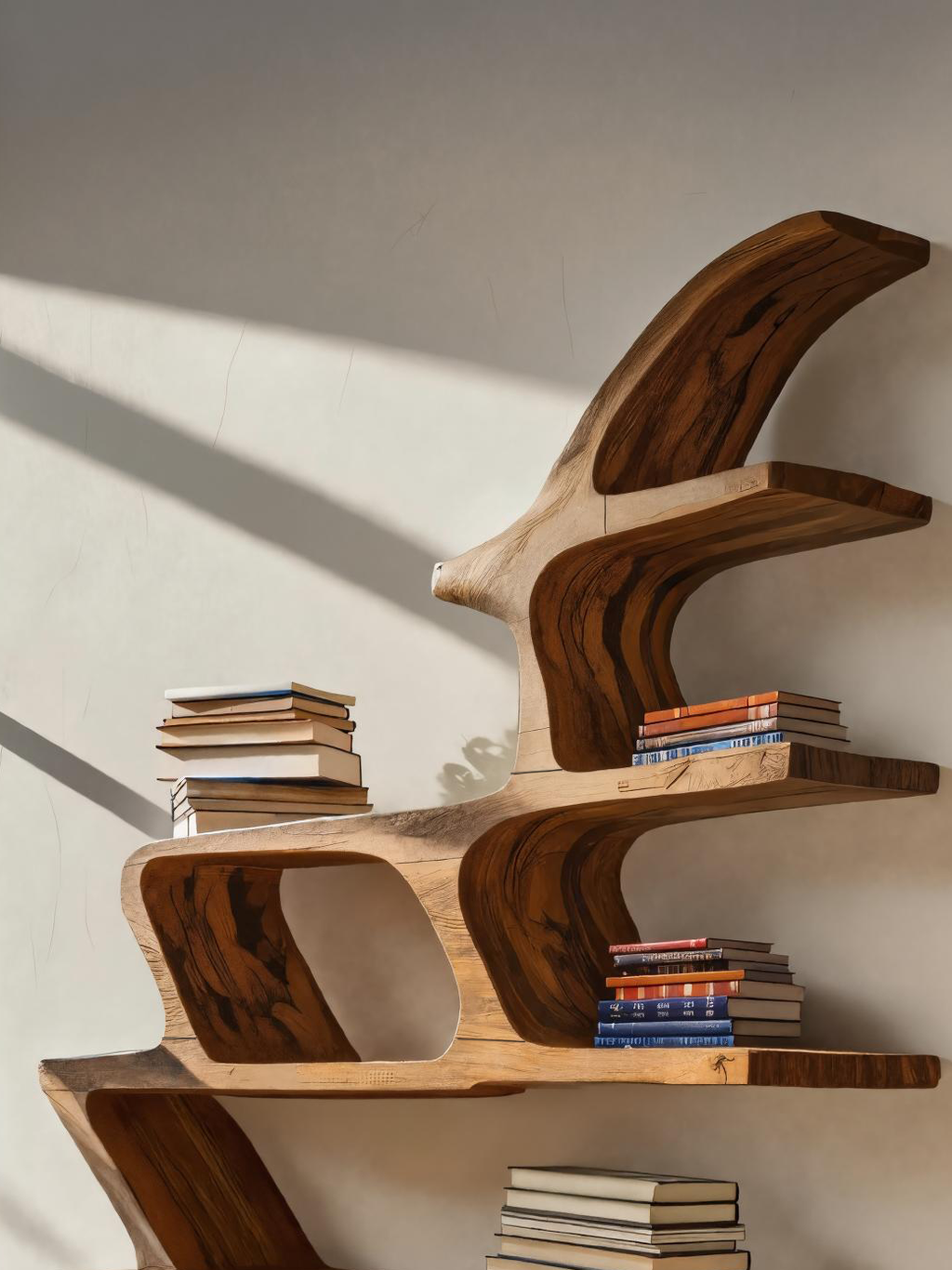 Modern Sculptural Bookshelf With Fluid Shelving For Living Room